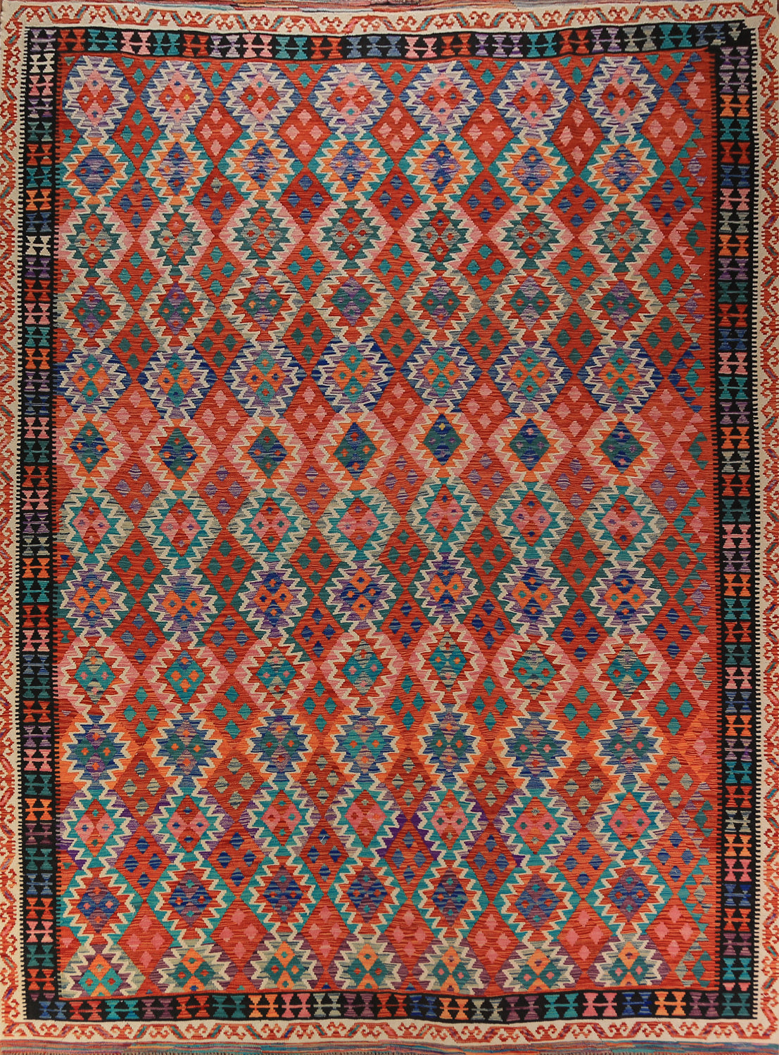 Flat Weave Orange Wool Kilim Oriental Area Rug 10x13