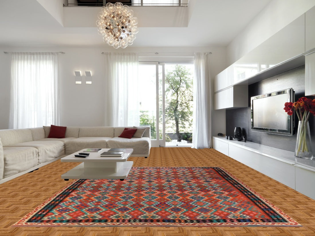 Flat Weave Orange Wool Kilim Oriental Area Rug 10x13