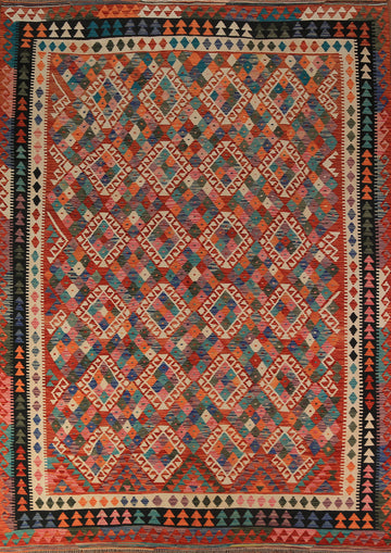 Orange Geometric Kilim Oriental Area Rug 8x11