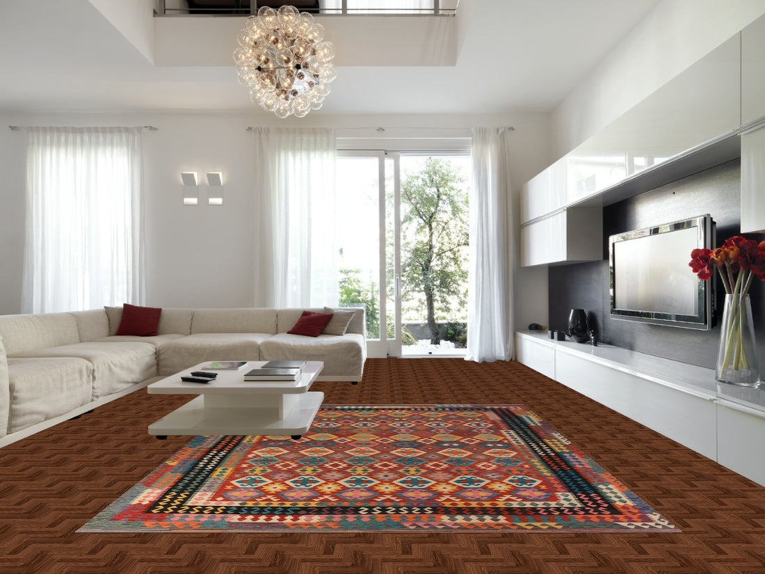All-Over Wool Geometric Kilim Oriental Area Rug 10x13