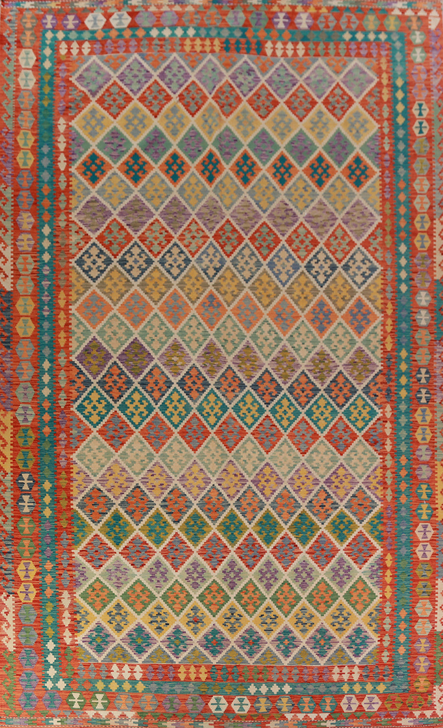 All-Over Trellis Wool Kilim Oriental Large Rug 10x17