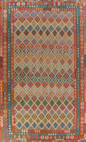 All-Over Trellis Wool Kilim Oriental Large Rug 10x17