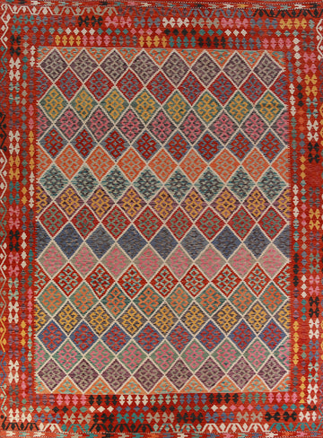 All-Over Trellis Wool Kilim Oriental Large Rug 10x13