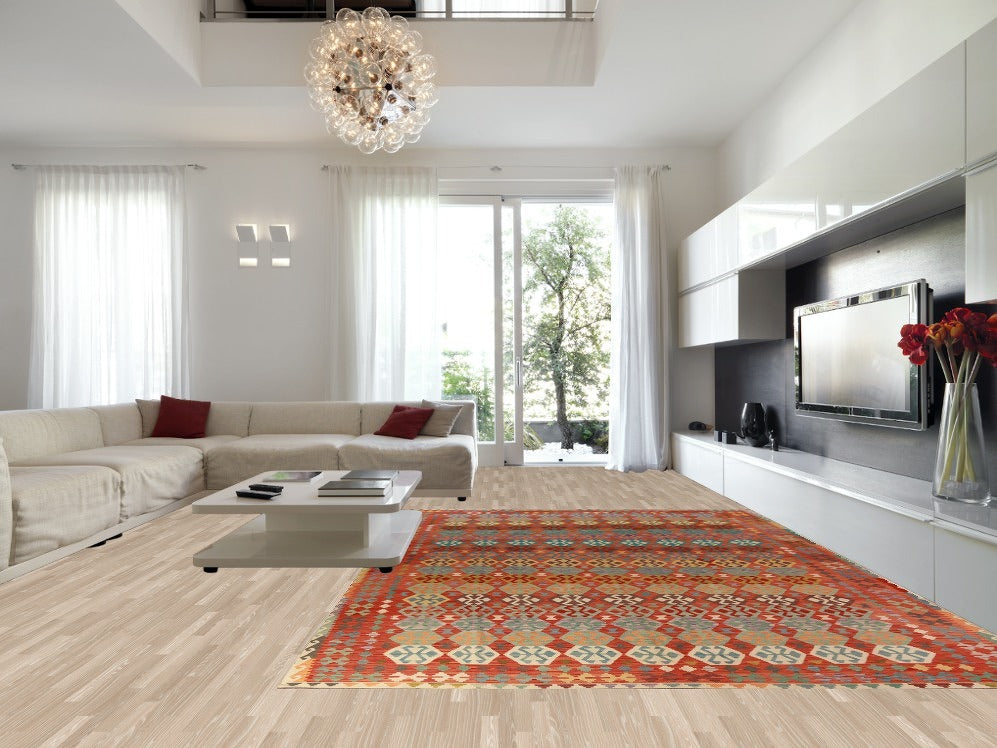 Geometric Wool Kilim Oriental Large Rug 10x16
