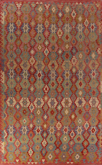 Geometric Wool Kilim Oriental Large Rug 10x16