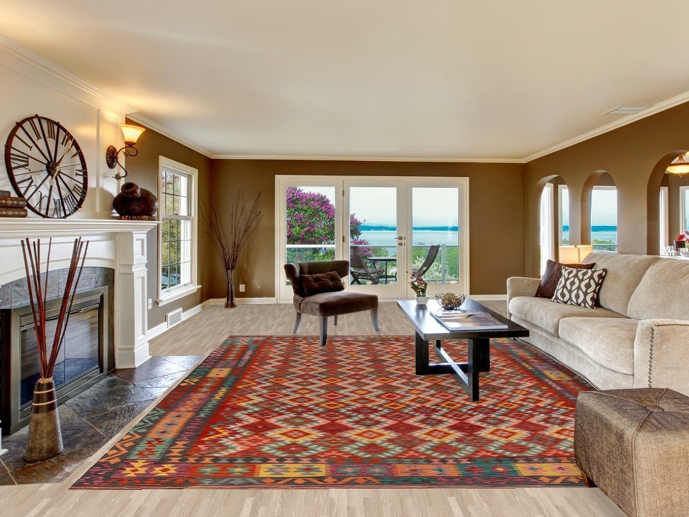 Reversible Wool Kilim Oriental Area Rug 10x13