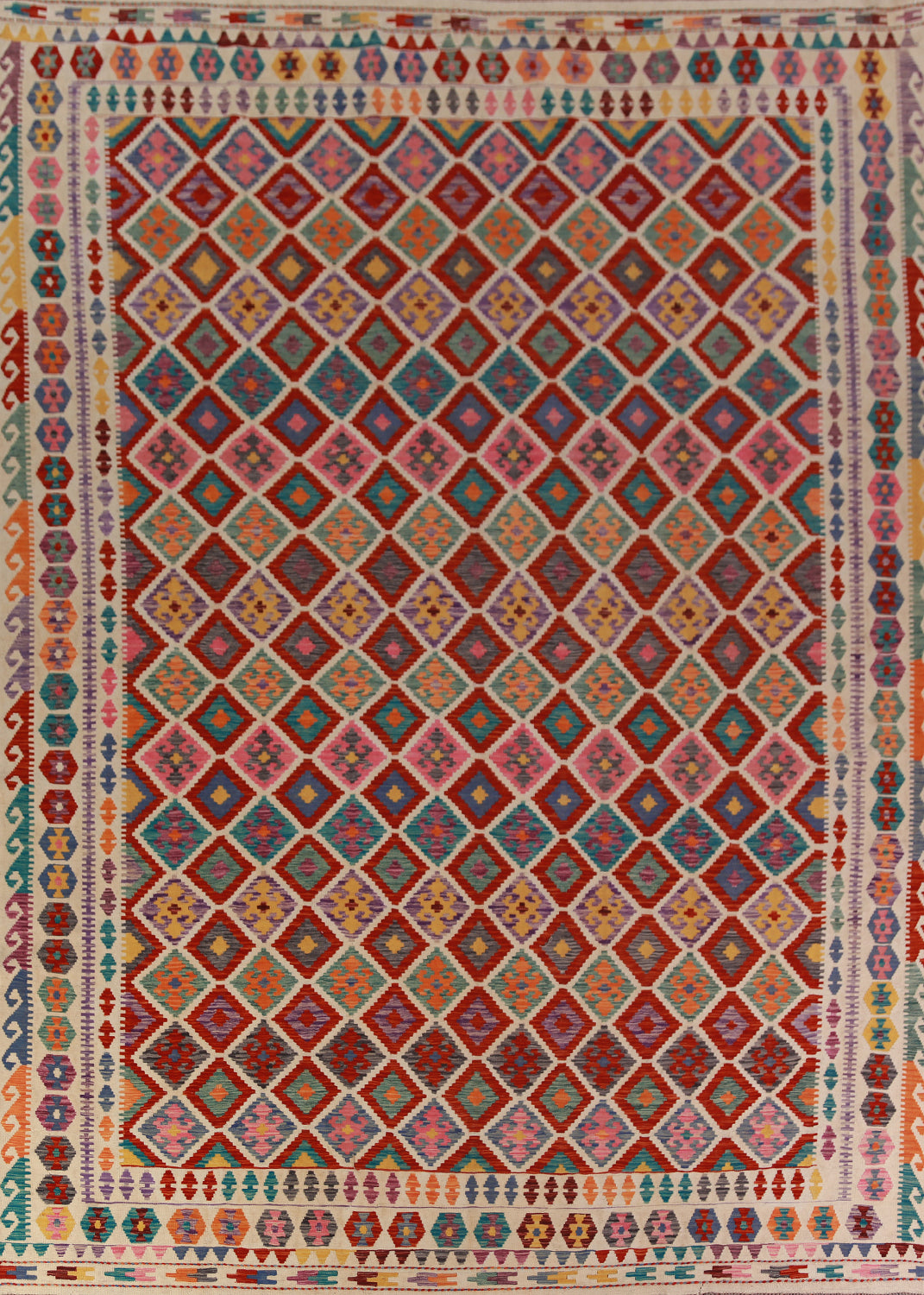 Reversible Wool Trellis Kilim Oriental Area Rug 10x13