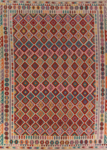 Reversible Wool Trellis Kilim Oriental Area Rug 10x13