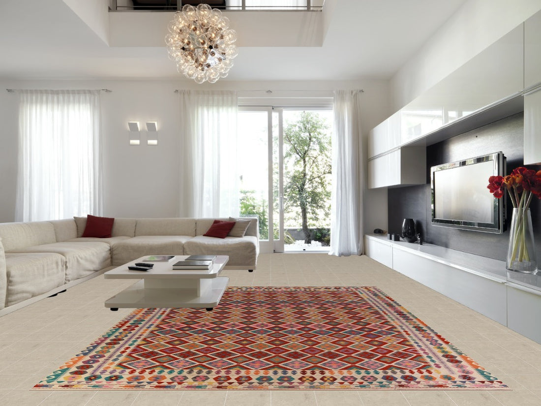 Reversible Wool Trellis Kilim Oriental Area Rug 10x13