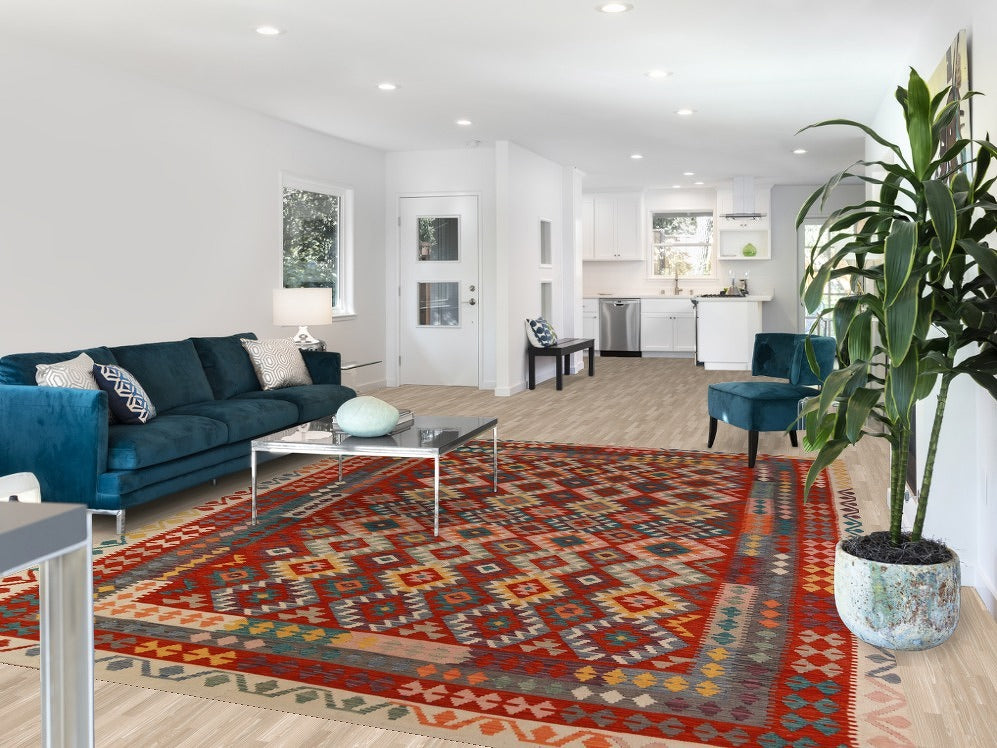 Flat Weave Wool Kilim Oriental Area Rug 9x11