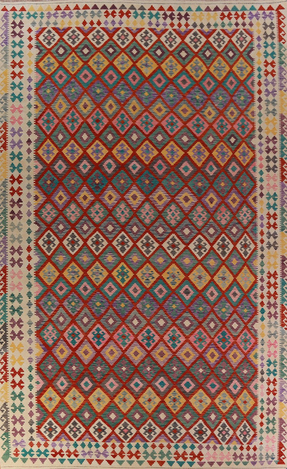 Trellis Wool Kilim Oriental Large Rug 10x16