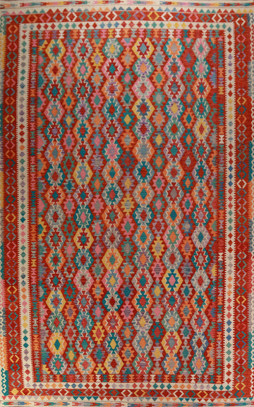 Geometric Wool Kilim Oriental Large Rug 10x16