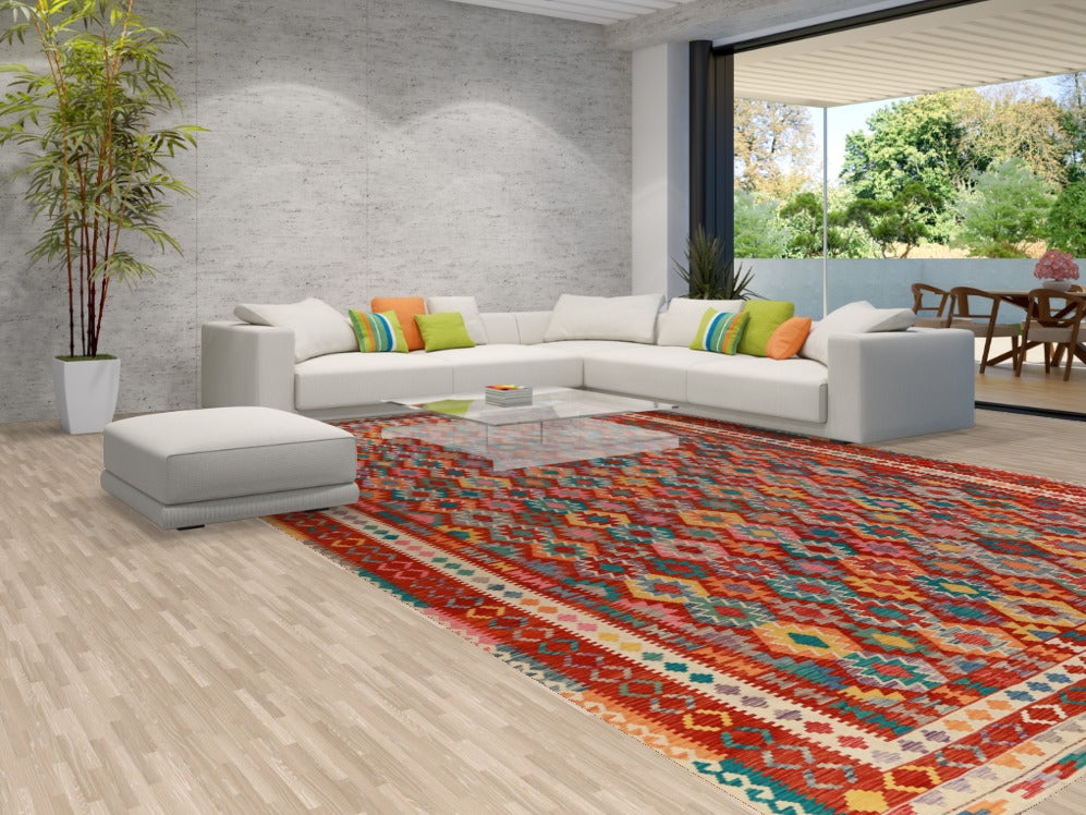 Geometric Wool Kilim Oriental Large Rug 10x16