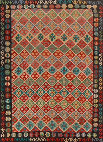 Flat Weave Wool Trellis Kilim Oriental Area Rug 9x11
