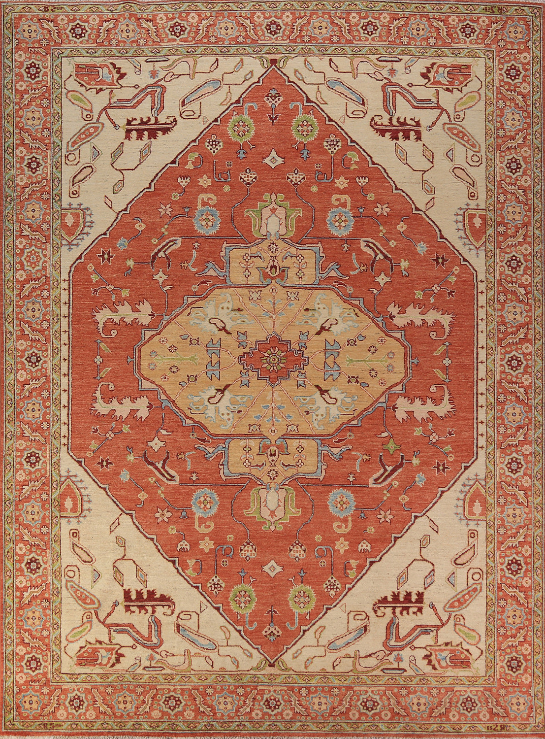 Vegetable Dye Orange Heriz Serapi Oriental Area Rug 9x12