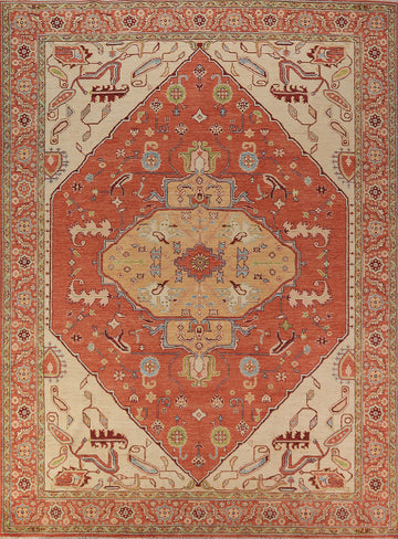Vegetable Dye Orange Heriz Serapi Oriental Area Rug 9x12