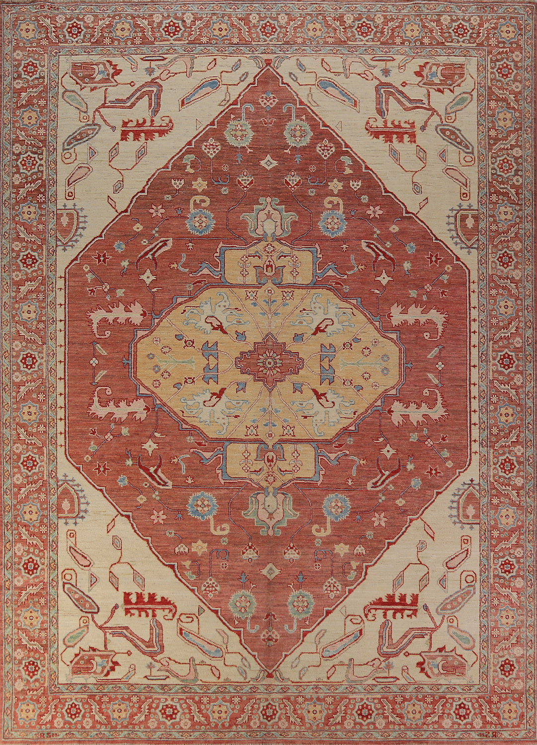 Orange Vegetable Dye Heriz Serapi Oriental Area Rug 9x12