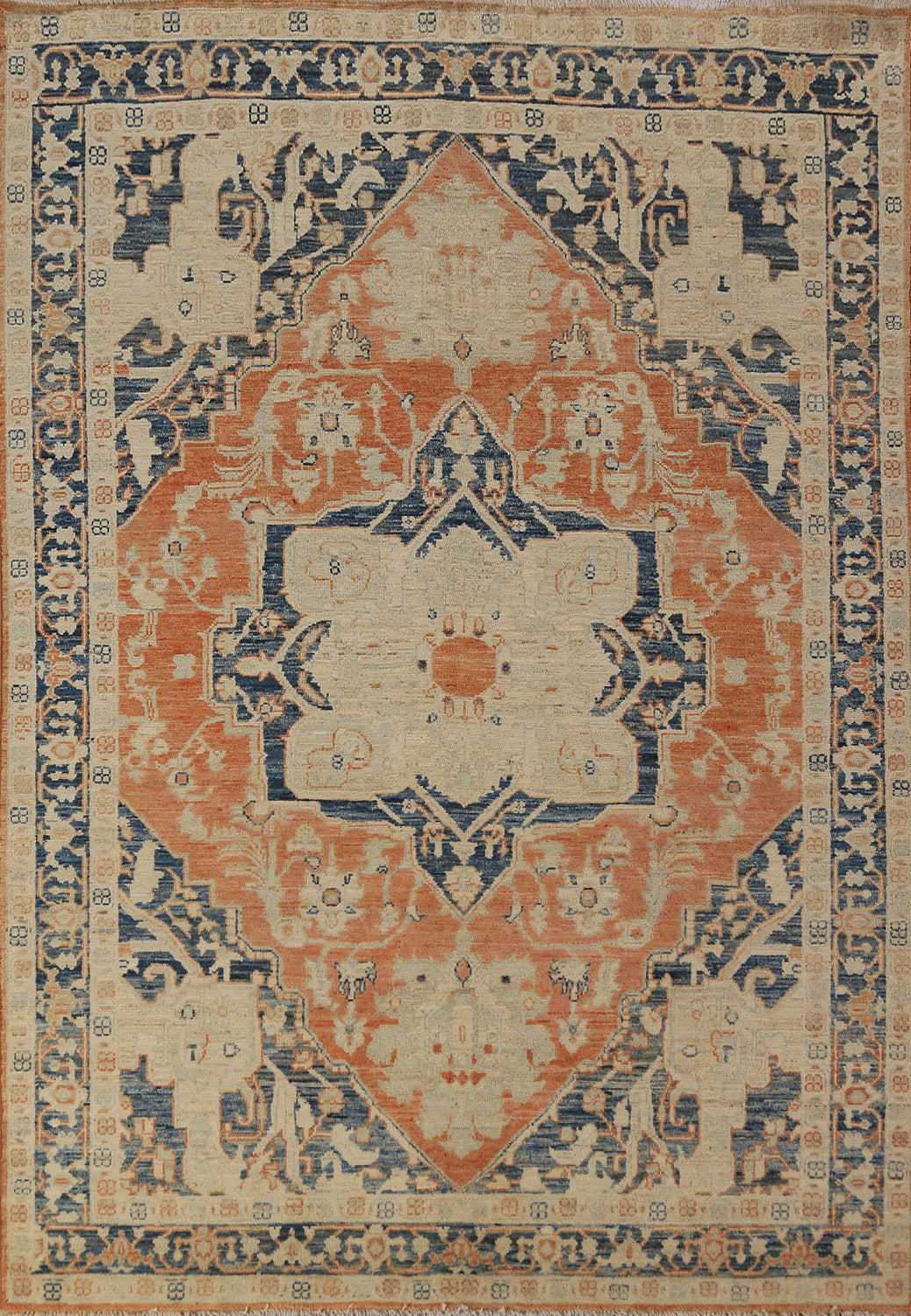 Orange & Blue Heriz Serapi Vegetable Dye Area Rug 5x8