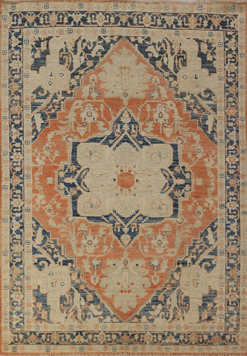 Orange & Blue Heriz Serapi Vegetable Dye Area Rug 5x8