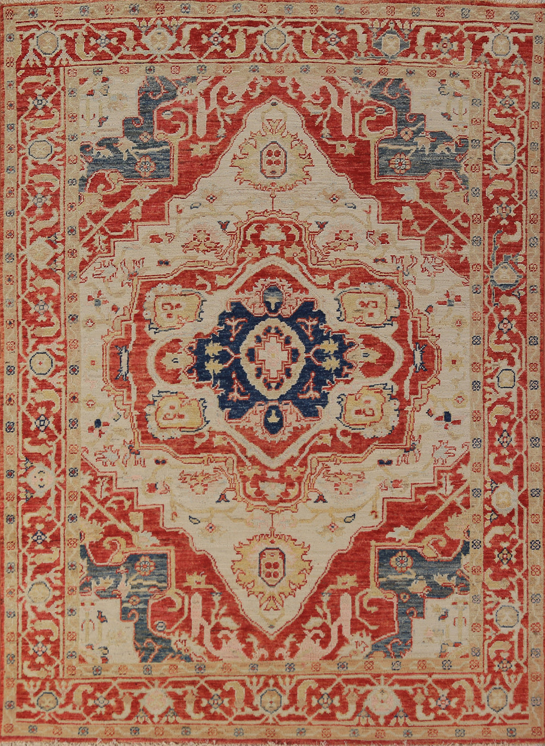 Vegetable Dye Wool Heriz Serapi Oriental Rug 5x7