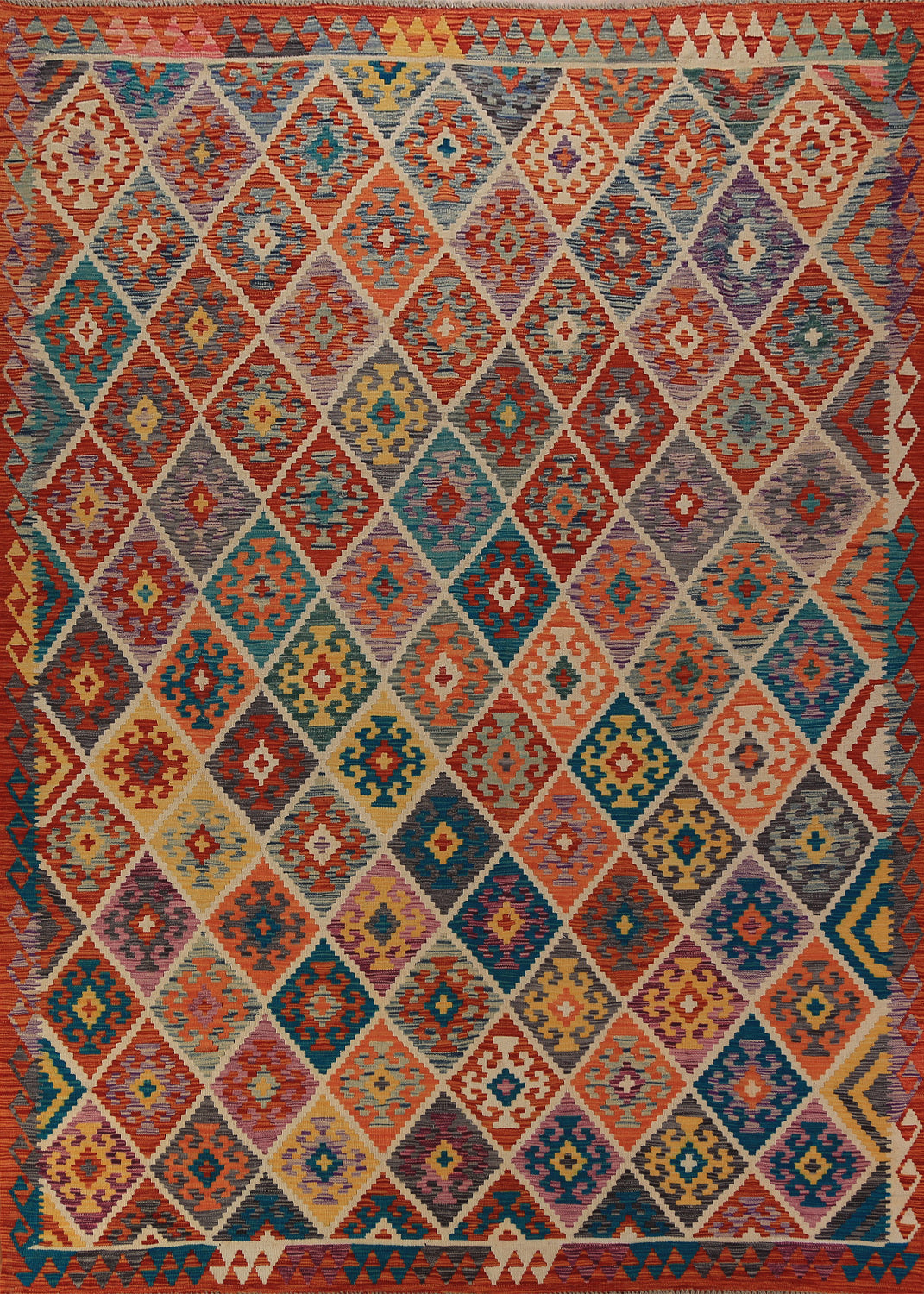 Geometric Wool Kilim Oriental Area Rug 8x11
