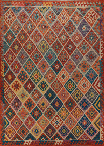 Geometric Wool Kilim Oriental Area Rug 8x11