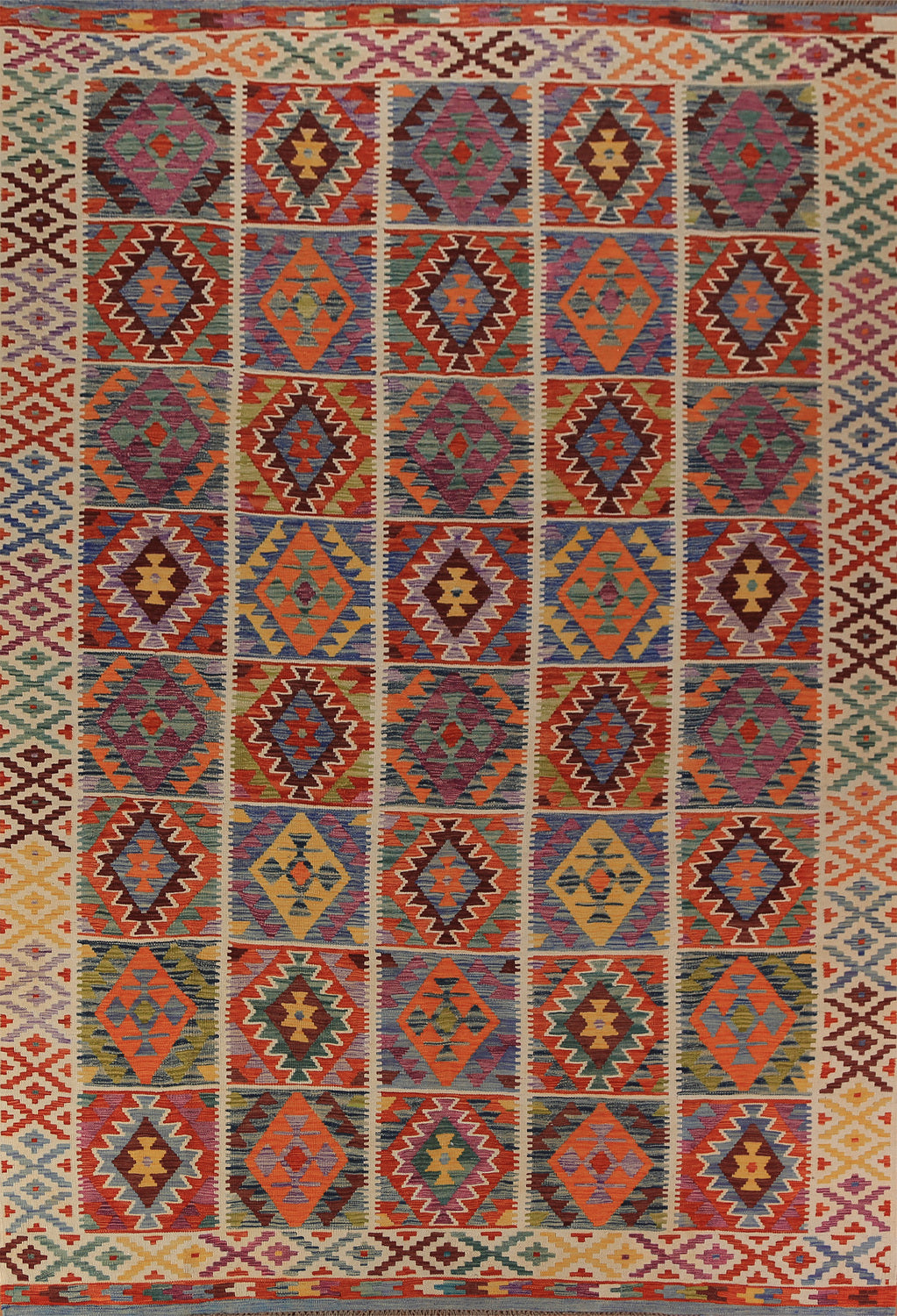 All-Over Wool Kilim Oriental Area Rug 8x12