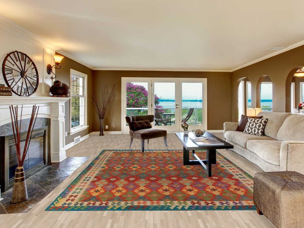 All-Over Geometric Kilim Oriental Area Rug 8x12