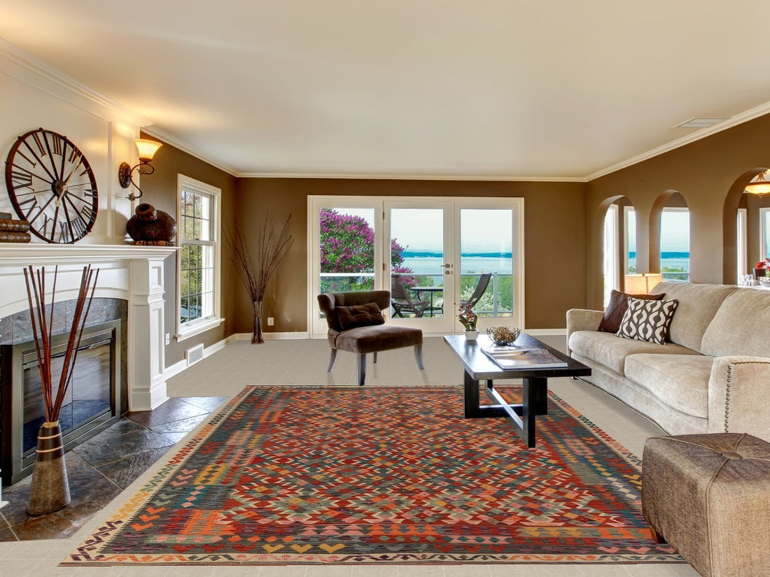 All-Over Wool Kilim Oriental Area Rug 8x12