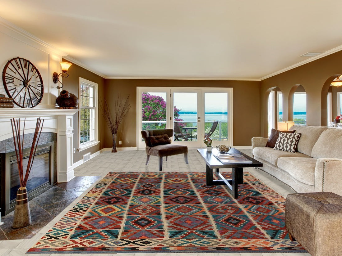 All-Over Geometric Kilim Oriental Area Rug 9x11