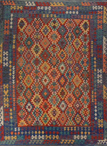 Geometric Wool Kilim Oriental Area Rug 8x11