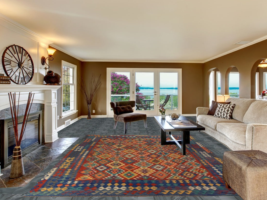 Geometric Wool Kilim Oriental Area Rug 8x11