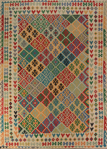 Geometric Wool Trellis Kilim Oriental Area Rug 9x11