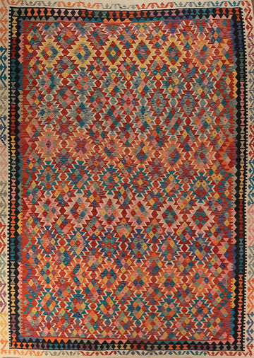 All-Over Geometric Kilim Oriental Area Rug 10x13