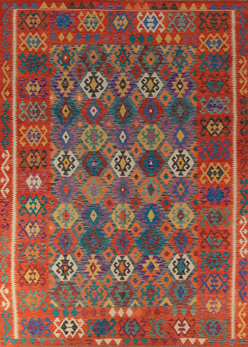 All-Over Wool Kilim Oriental Area Rug 8x12