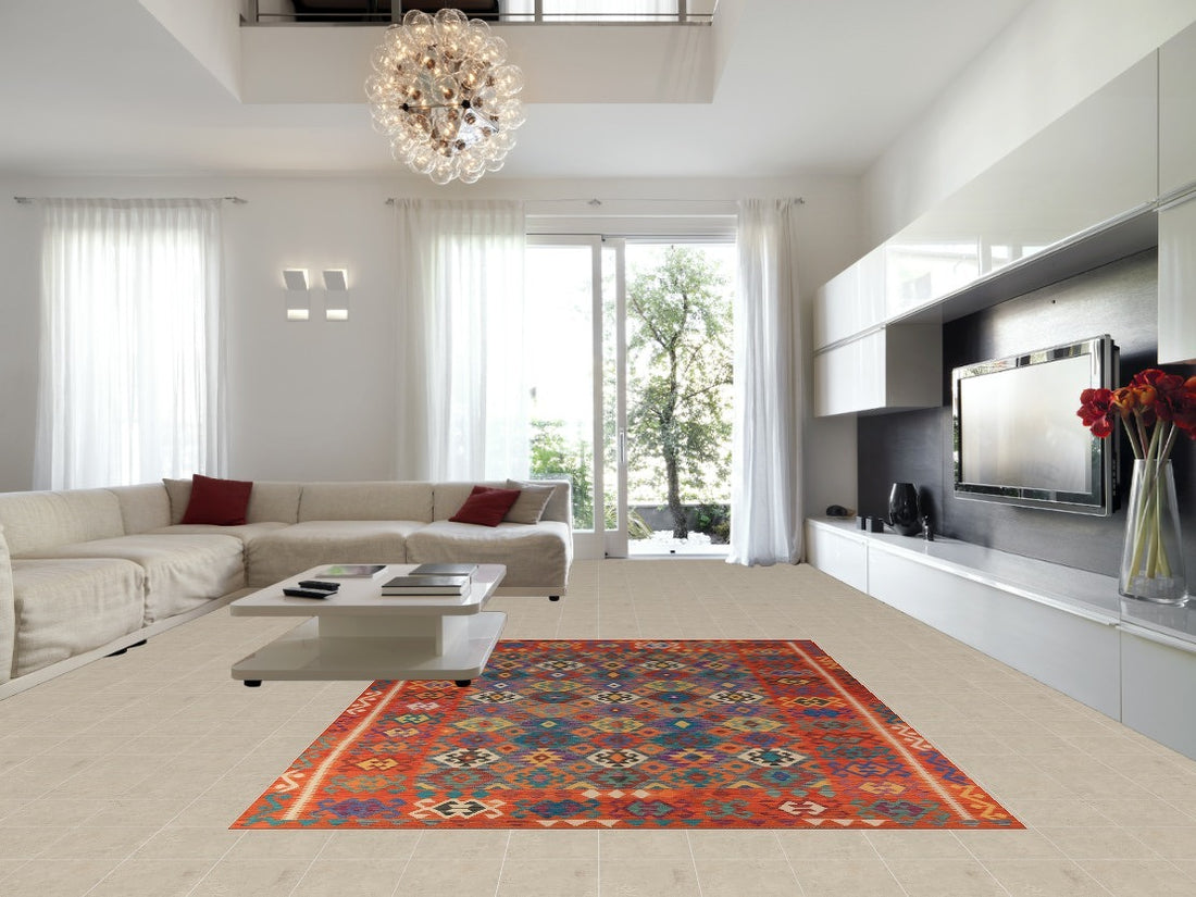 All-Over Wool Kilim Oriental Area Rug 8x12