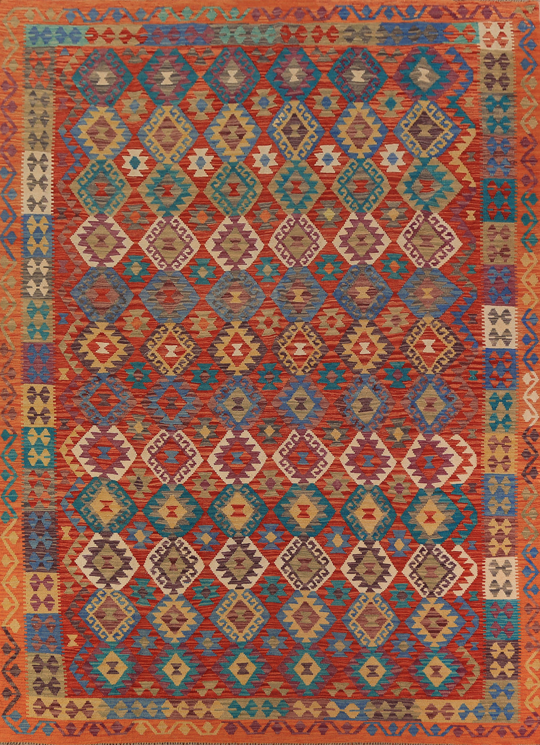 Geometric Wool Trellis Kilim Oriental Area Rug 9x11