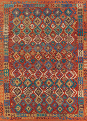 Geometric Wool Trellis Kilim Oriental Area Rug 9x11