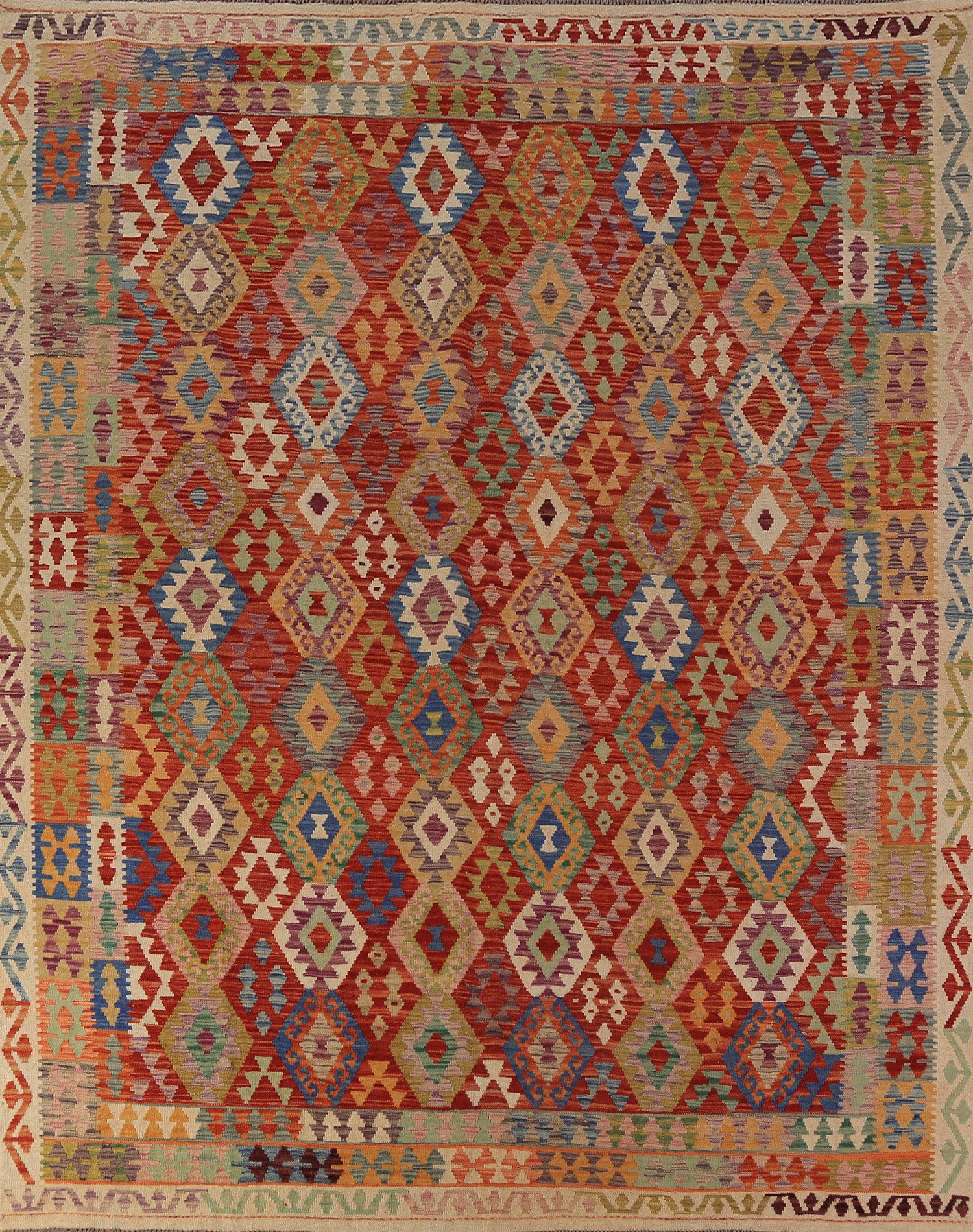 All-Over Wool Trellis Kilim Oriental Area Rug 8x10