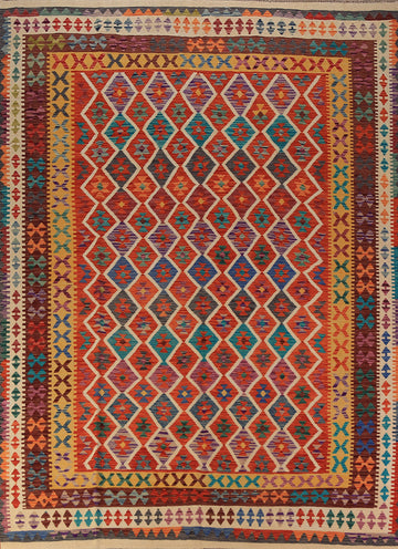 Geometric Wool Trellis Kilim Oriental Area Rug 8x11