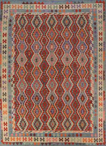 Geometric Wool Kilim Oriental Area Rug 8x11