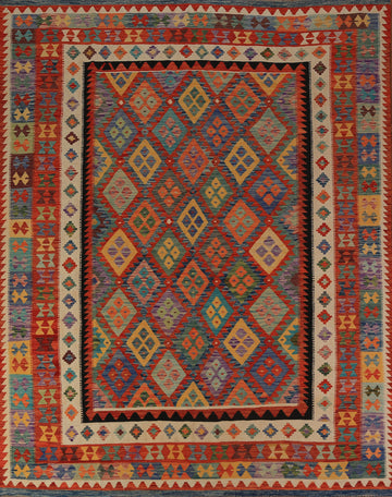 Orange Wool Trellis Kilim Oriental Area Rug 8x10