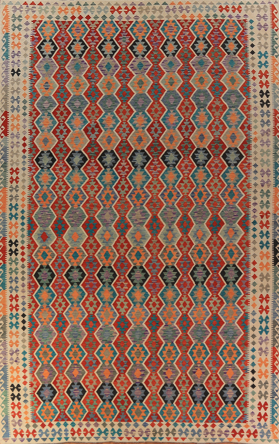 Flat Weave Wool Geometric Kilim Oriental Large Rug 10x16