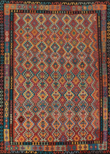 All-Over Wool Trellis Kilim Oriental Area Rug 10x13