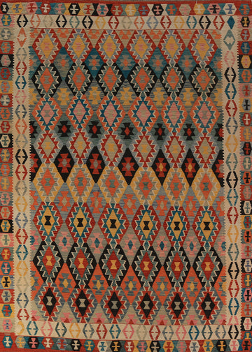 All-Over Trellis Wool Kilim Oriental Area Rug 8x12