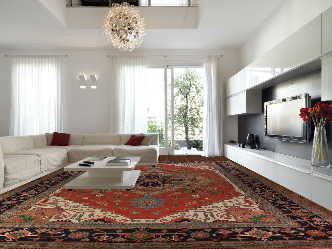 Orange Wool Medallion Heriz Serapi Oriental Large Rug 16x25
