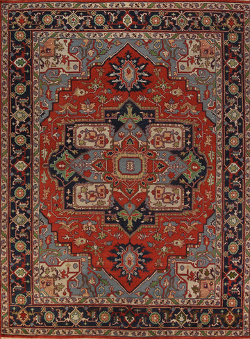 Orange Wool Medallion Heriz Serapi Indian Area Rug 9x12