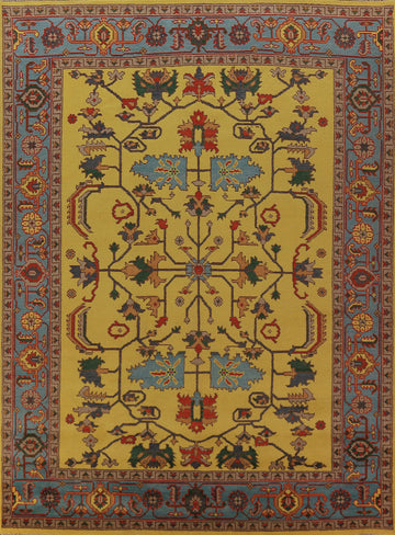 Handmade Wool Yellow Oushak Indian Area Rug 9x12
