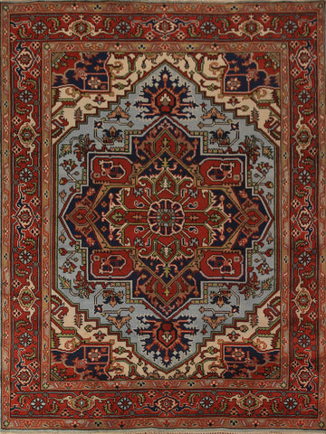 Geometric Wool Heriz Serapi Indian Area Rug 8x10