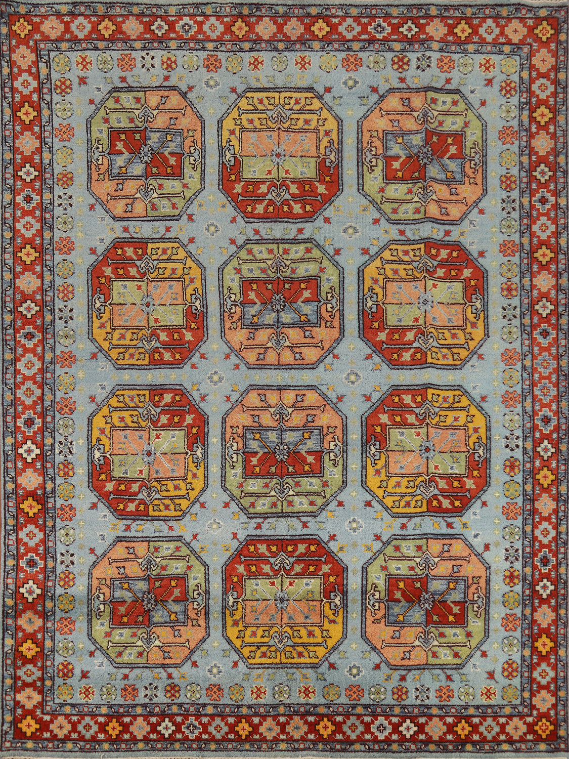 Geometric Blue Khotan Indian Area Rug 8x10